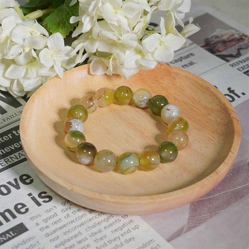 Green Flower Agate Crystal Stretch Bracelet Healing Crystal Energy Souvenir Bracelet - Stress Relief, Connection, Stabilizing