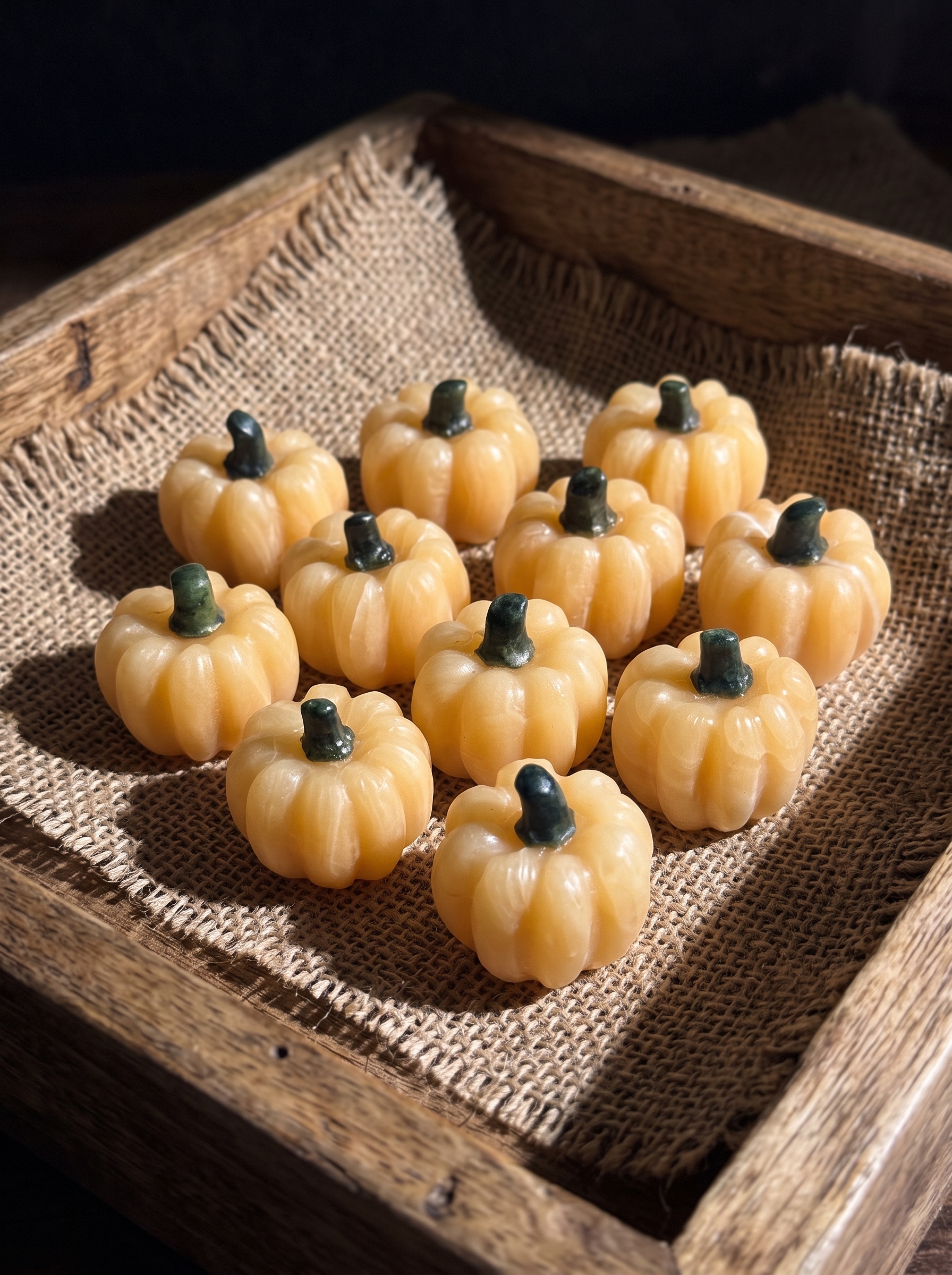 Yellow Calcite Pumpkin with Green Jade Stem – Hand-Assembled Fall Gemstone Decor