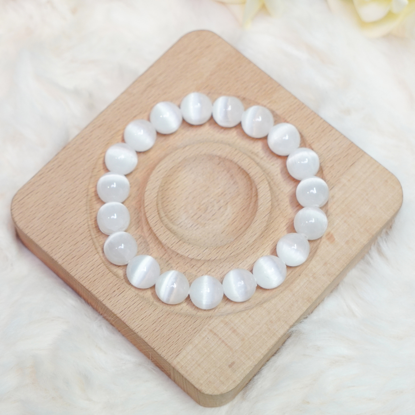 Selenite Natural Gemstones Round Beads Energy Power Crystal Reiki Healing Stretch Bracelet