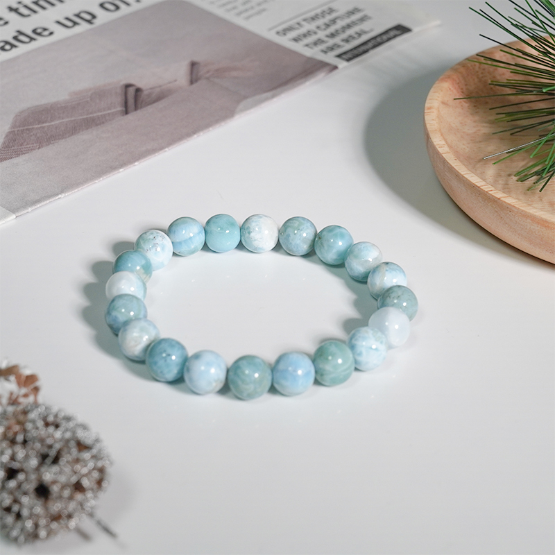 Larimar Beads Bracelet Protection Healing Power Gemstone Bracelet for Women Men's Gifts - Calming, Self-Expression, Spiritual Connection
