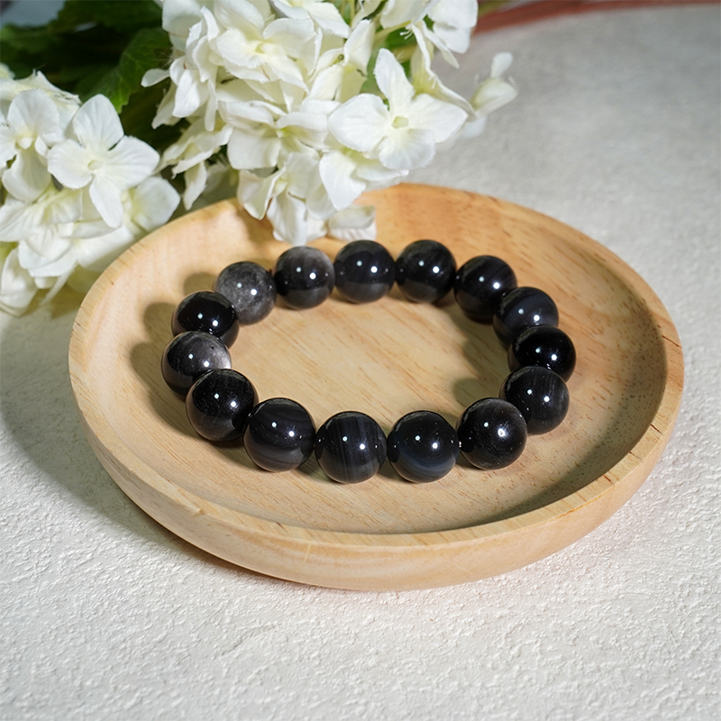 Silver Obsidian Healing Crystal Energy Souvenir Bracelet - Protection,Grounding and Clarity
