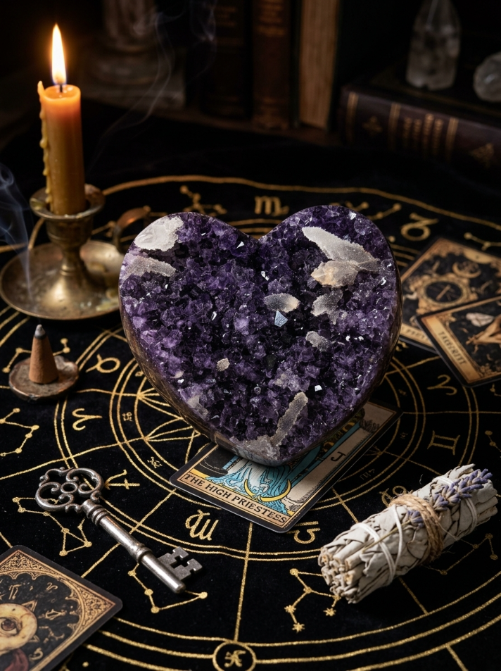 Natural Amethyst Heart Cluster – Hand-Polished Purple Crystal Decor