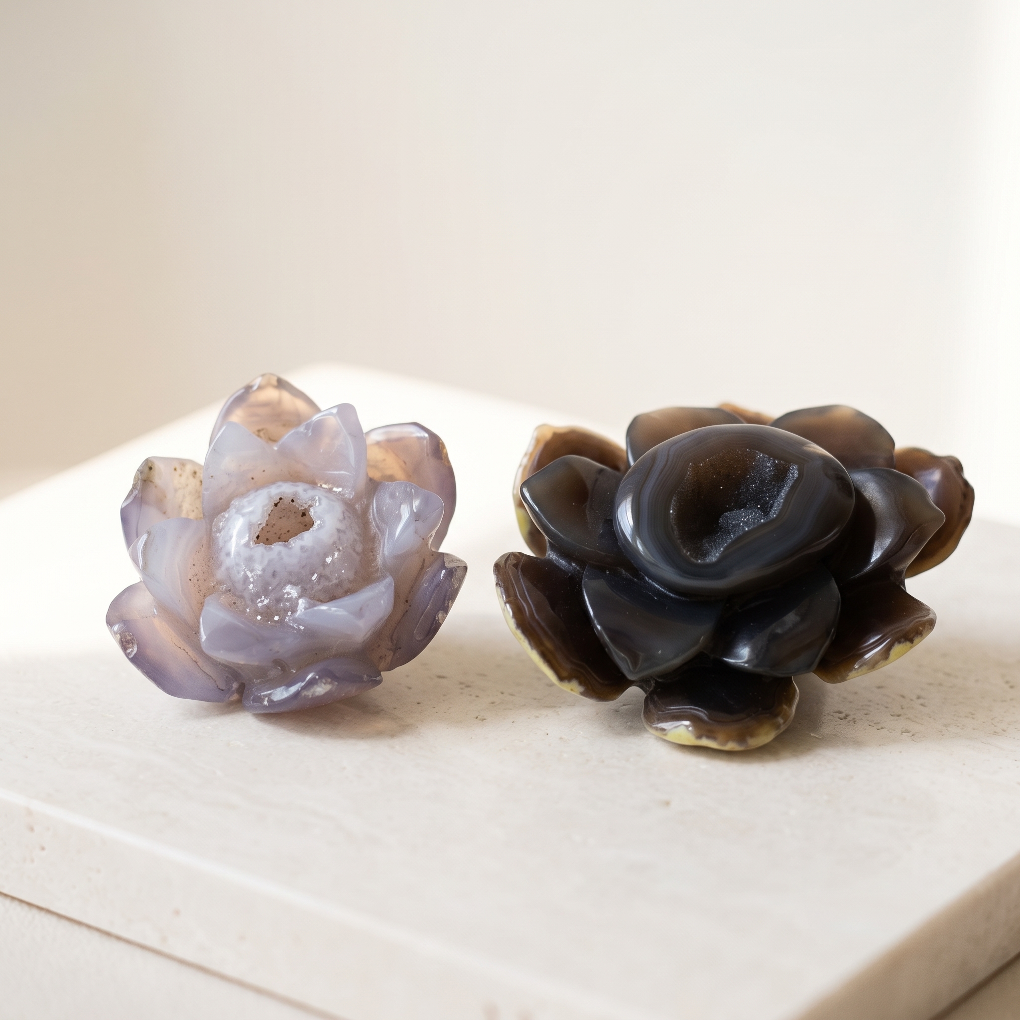 Natural Geode Agate Lotus Flower – Hand-Carved Druzy Crystal Decor & Spiritual Gift
