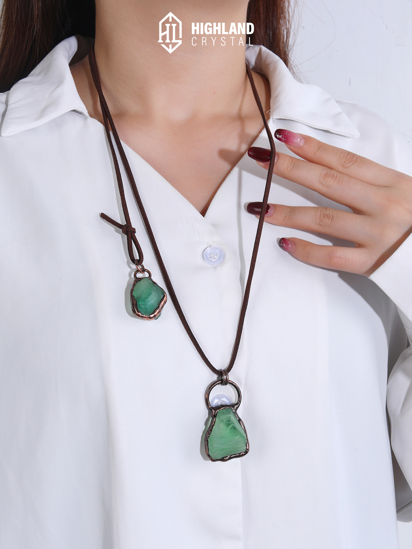 Fluorite Necklace With Leather Cord Classic Style For Daily Wear Crystal Jewelry For Woman