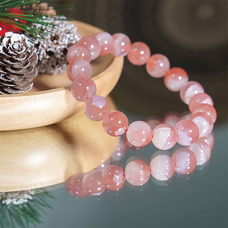 Pink Lace Agate Healing Crystal Energy Souvenir Bracelet - Inner Peace,Calming and Soothing