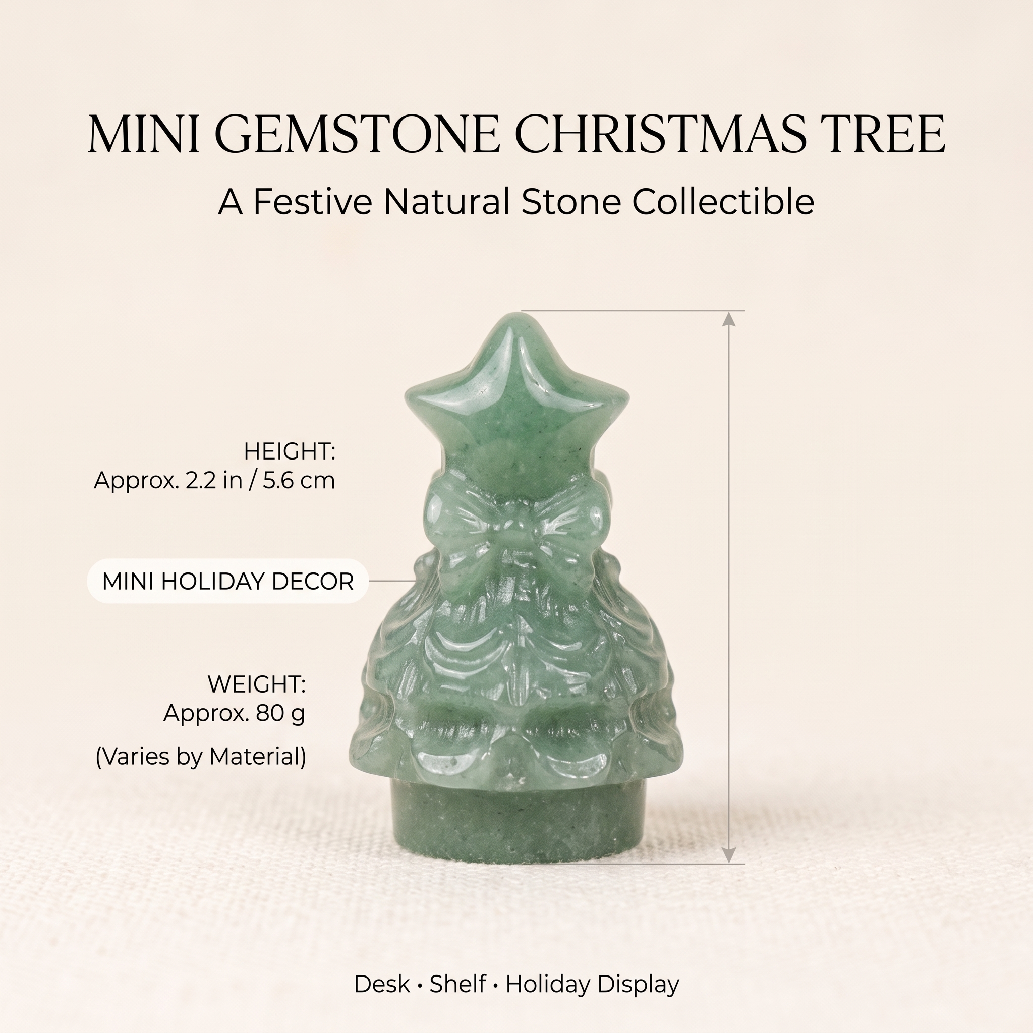 Gemstone Christmas Tree Figurine – 9 Machine-Carved Stone Options-2.2inch