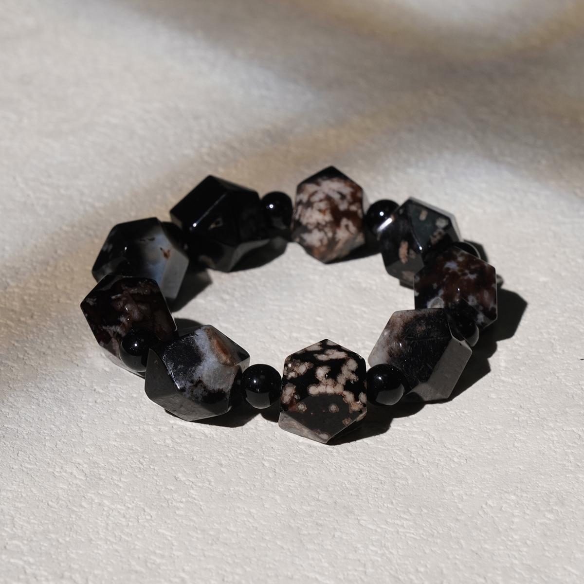 (Diamond) Black Flower Agate Bracelet - Protection, Stability, Inner Wisdom