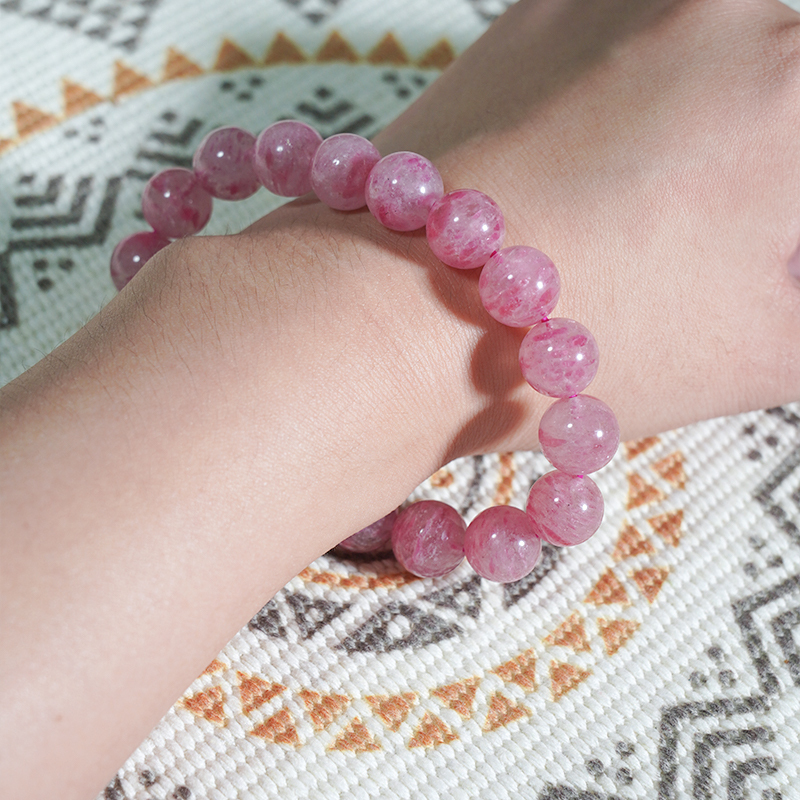 Sakura Raining Rhodonite Healing Crystals Handmade Stretchy Round Beads Bracelet, Enhance Positive Energy - Nurturing, Healing, Revealing
