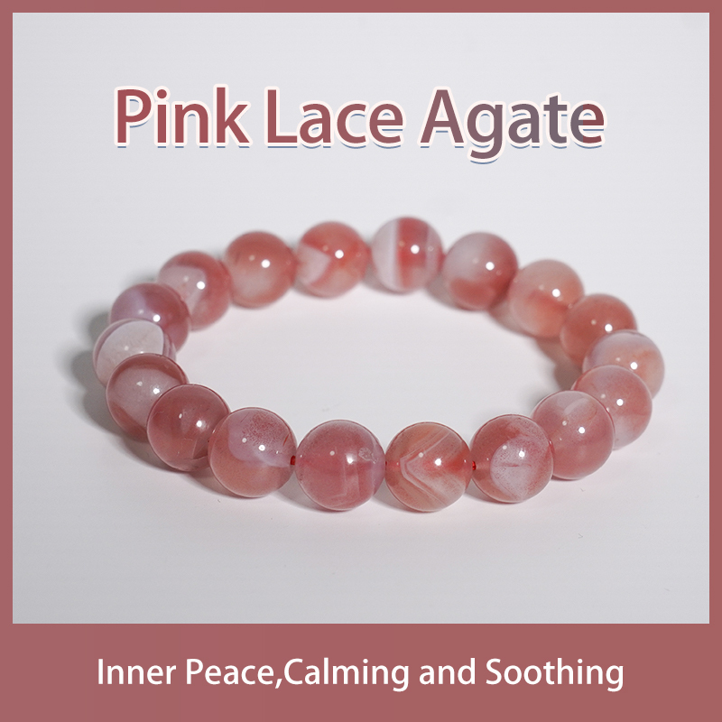 Pink Lace Agate Healing Crystal Energy Souvenir Bracelet - Inner Peace,Calming and Soothing