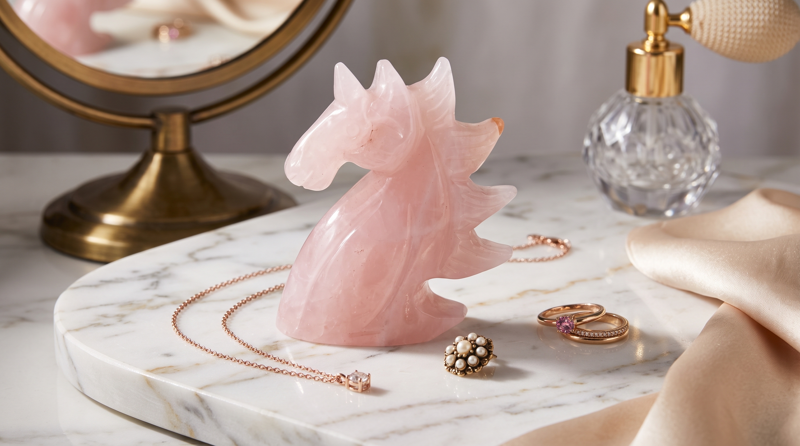 Natural Rose Quartz Pegasus – Pink Crystal Winged Horse Figurine & Fantasy Decor