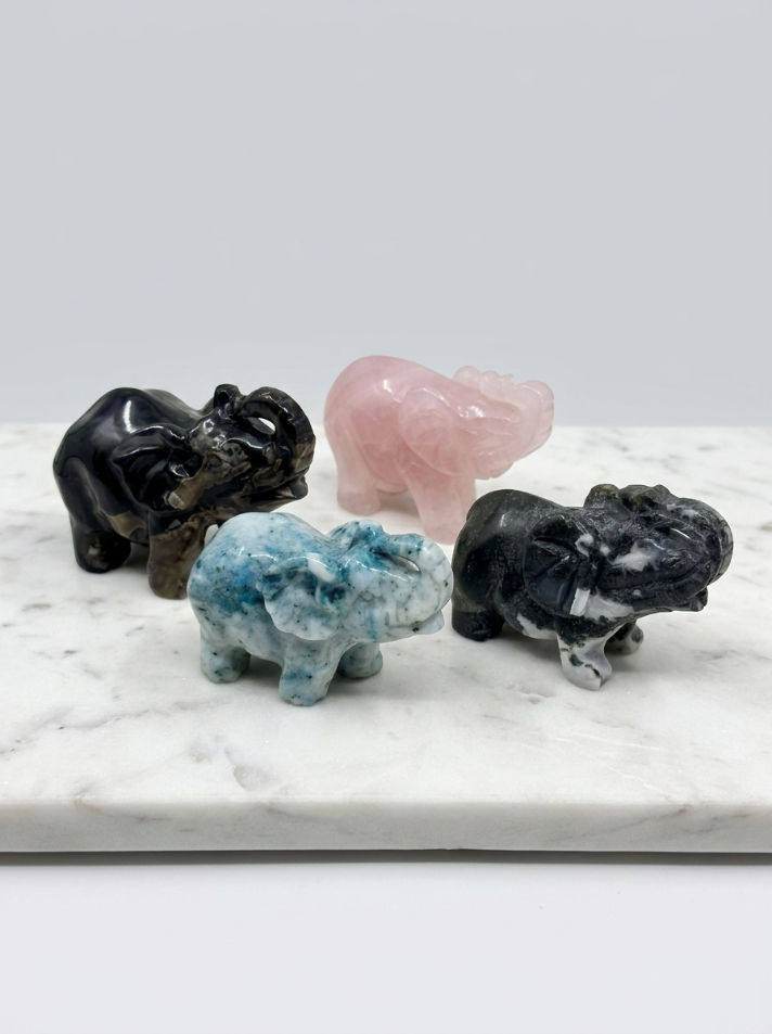 Hand-Carved Gemstone Elephant – Four Natural Stone Options