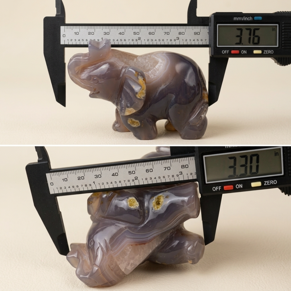Natural Druzy Agate Elephant – Hand-Carved Crystal Animal Figurine