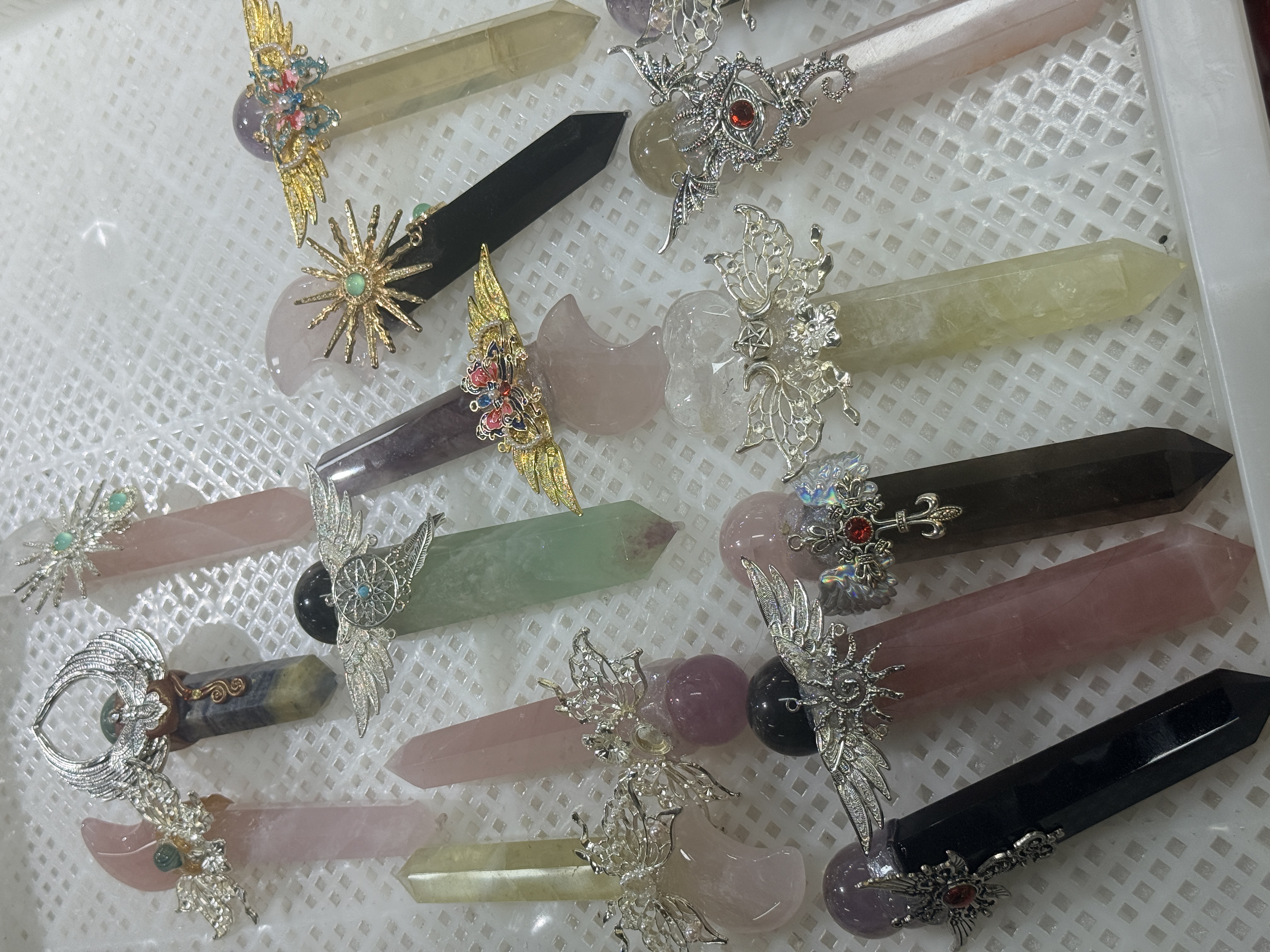 Mixed Gemstone Crystal Wand – Hand-Assembled Tower Point or Wand Handle Scepter