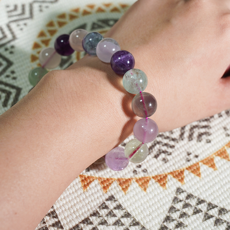 HighlandCrystal Natural Fluorite Round Beads Healing Crystal Souvenir Bracelets - Healing Protective Stabilizing
