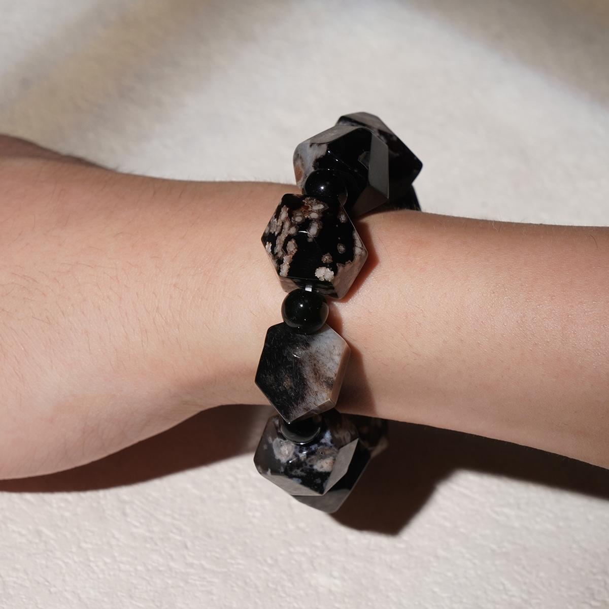 (Diamond) Black Flower Agate Bracelet - Protection, Stability, Inner Wisdom