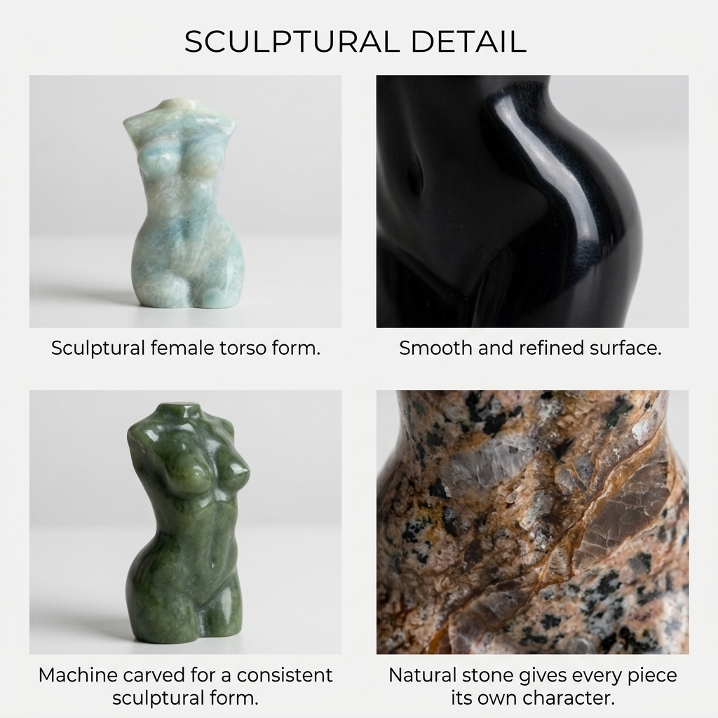 Gemstone Female Body Figurine – Large or Small Machine-Carved Goddess Torso Decor
