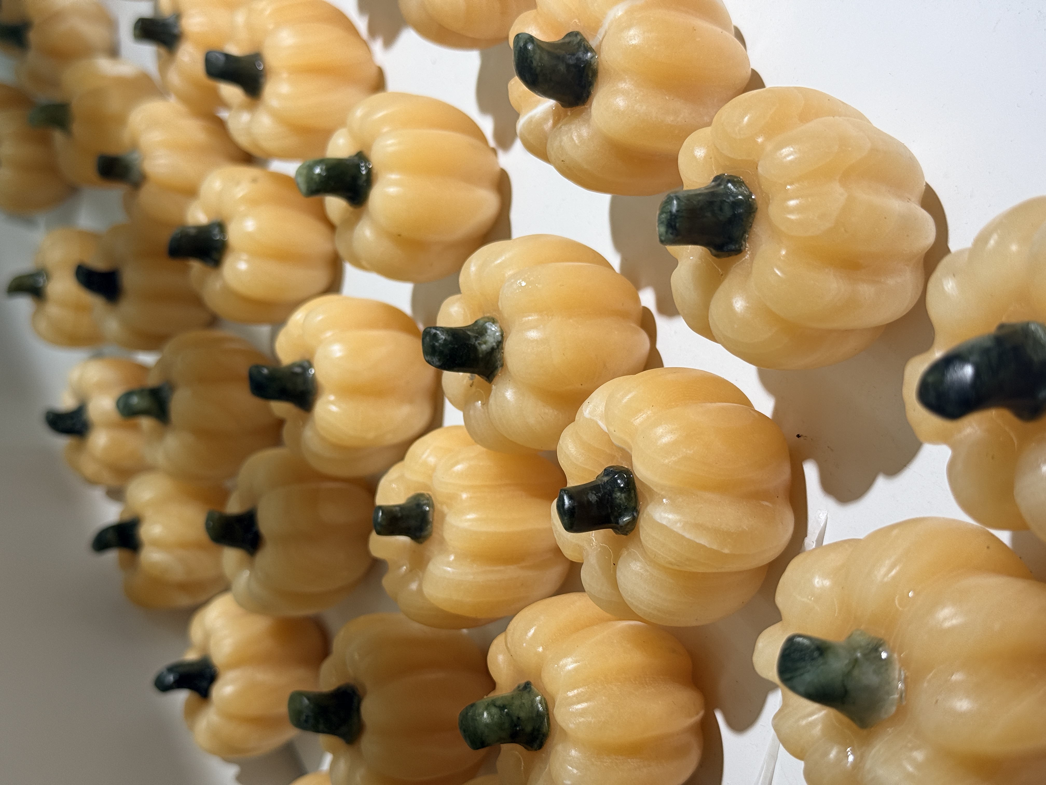 Yellow Calcite Pumpkin with Green Jade Stem – Hand-Assembled Fall Gemstone Decor