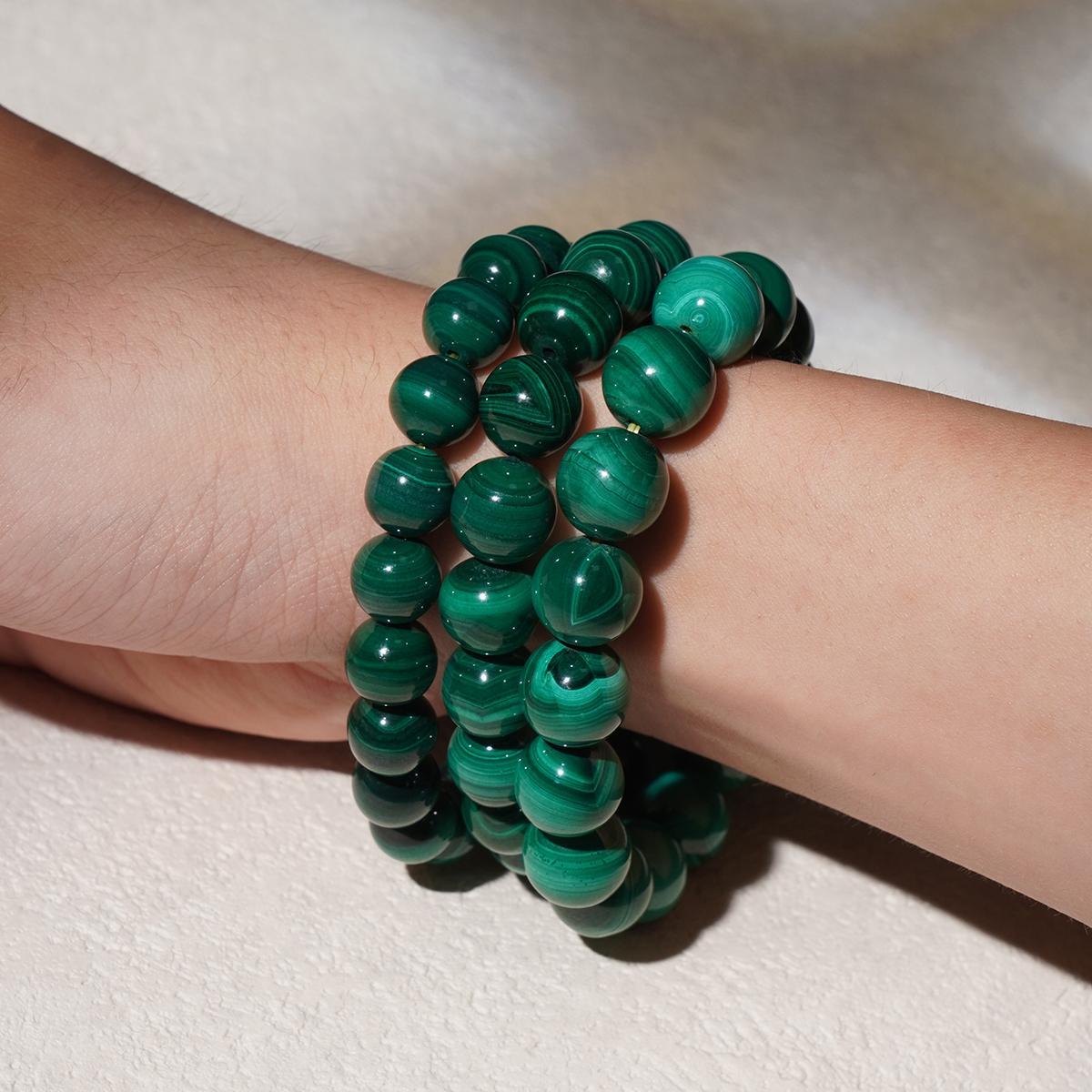 Malachite Gemstone Round Beaded Stretch Crystal Bracelets Bling Jewelry Unisex Healing Energy Souvenir Gemstone Bracelets-Transformation,Renewal,Protection