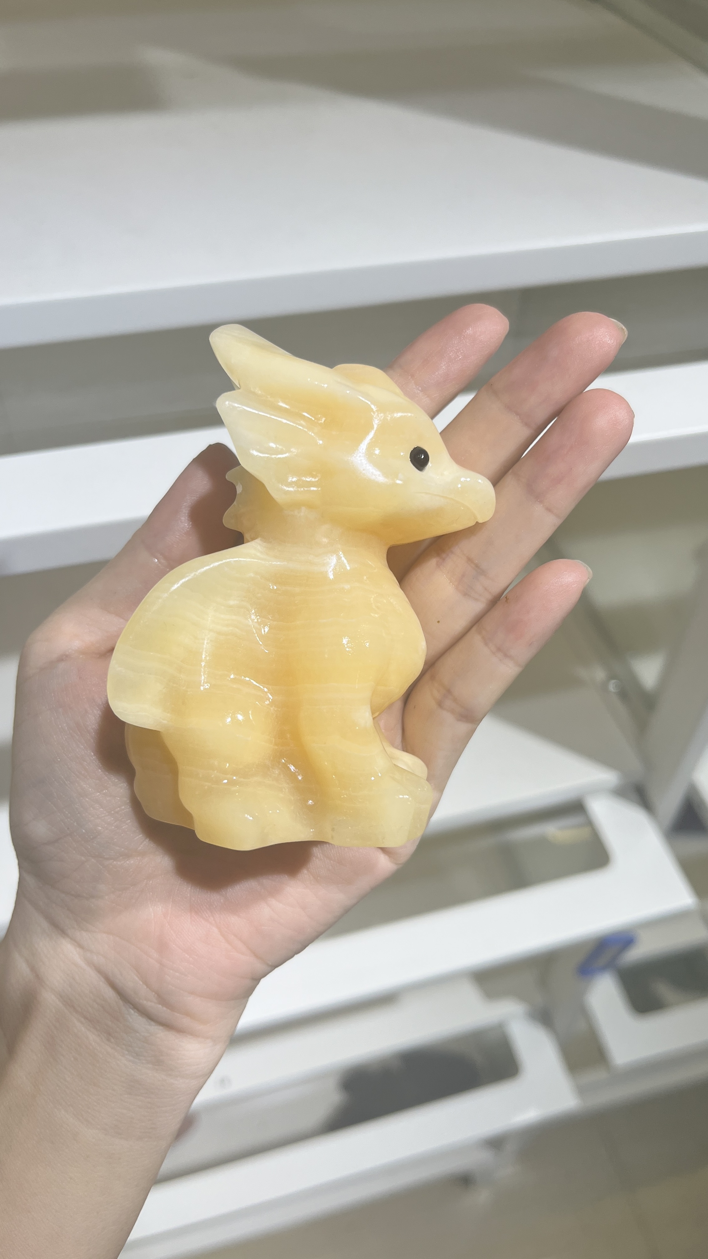 Yellow Calcite or Green Jade Baby Dragon – Machine-Carved Crystal Figurine & Fantasy Decor
