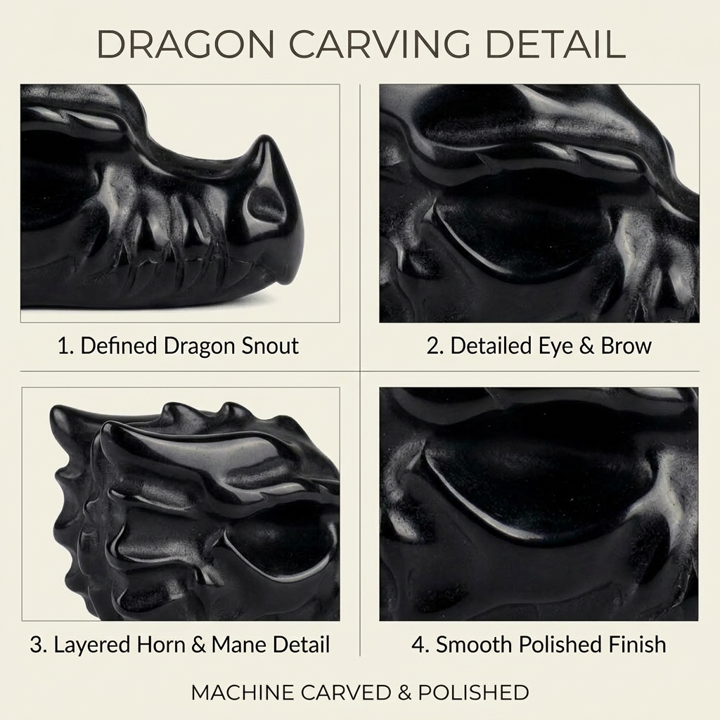 Polished Black Obsidian & Mixed Gemstone Dragon Head Figurine