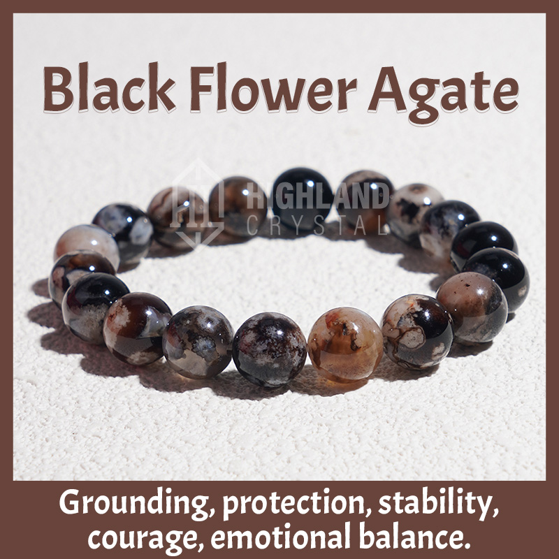 Highland Crystal Black Flower Agate Bracelet 8MM
