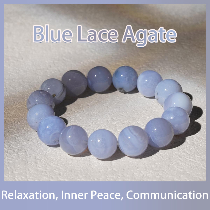 Blue Lace Agate Gemstone Beads Stretch Crystal Bracelets Energy Souvenir Gemstone Bracelets - Relaxation, Inner Peace, Communication