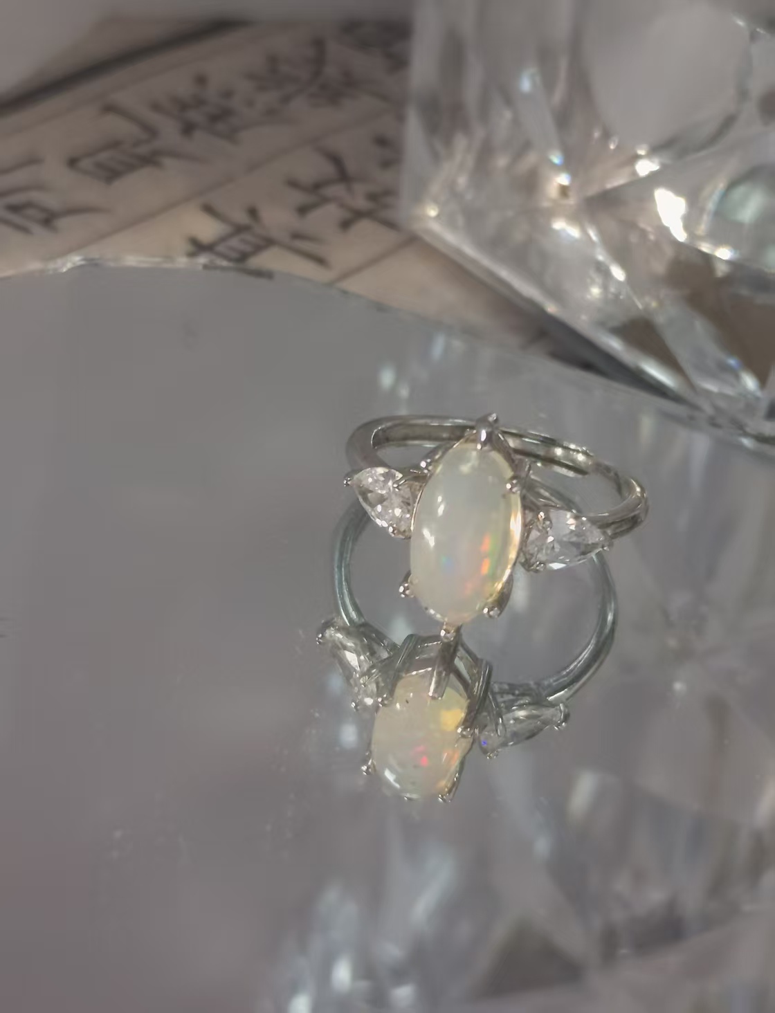 $40 RANGE CRYSTAL ADJUSTABLE RINGS WITH S925 STERLING STEEL