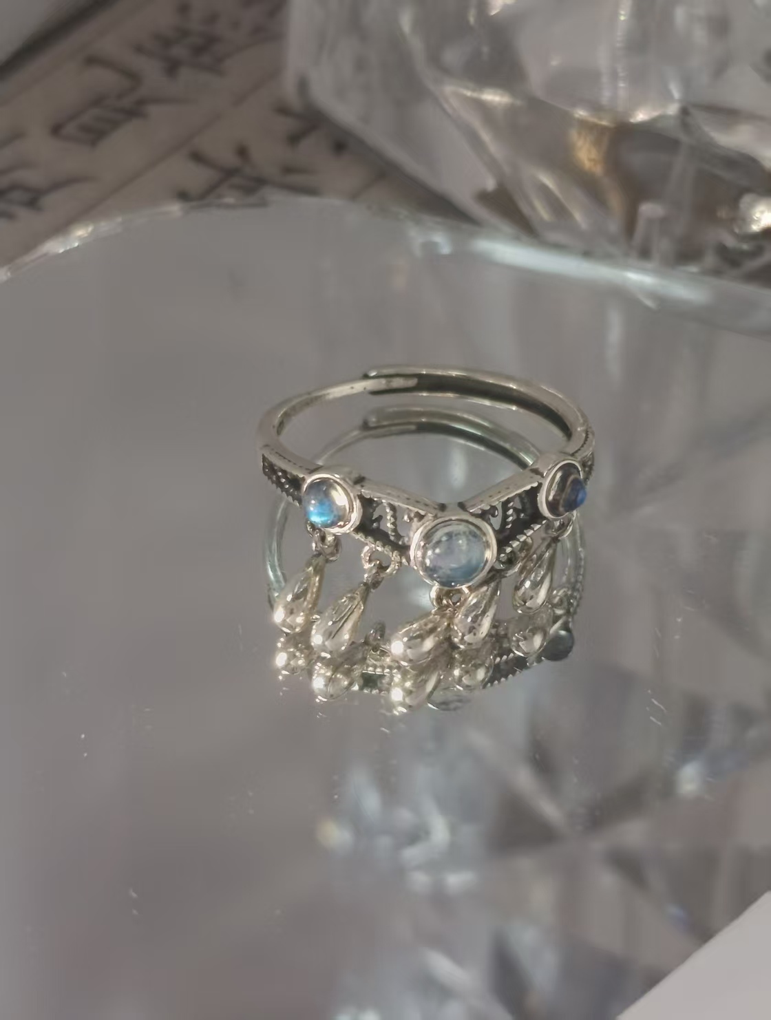 $20 RANGE CRYSTAL ADJUSTABLE RINGS WITH S925 STERLING STEEL