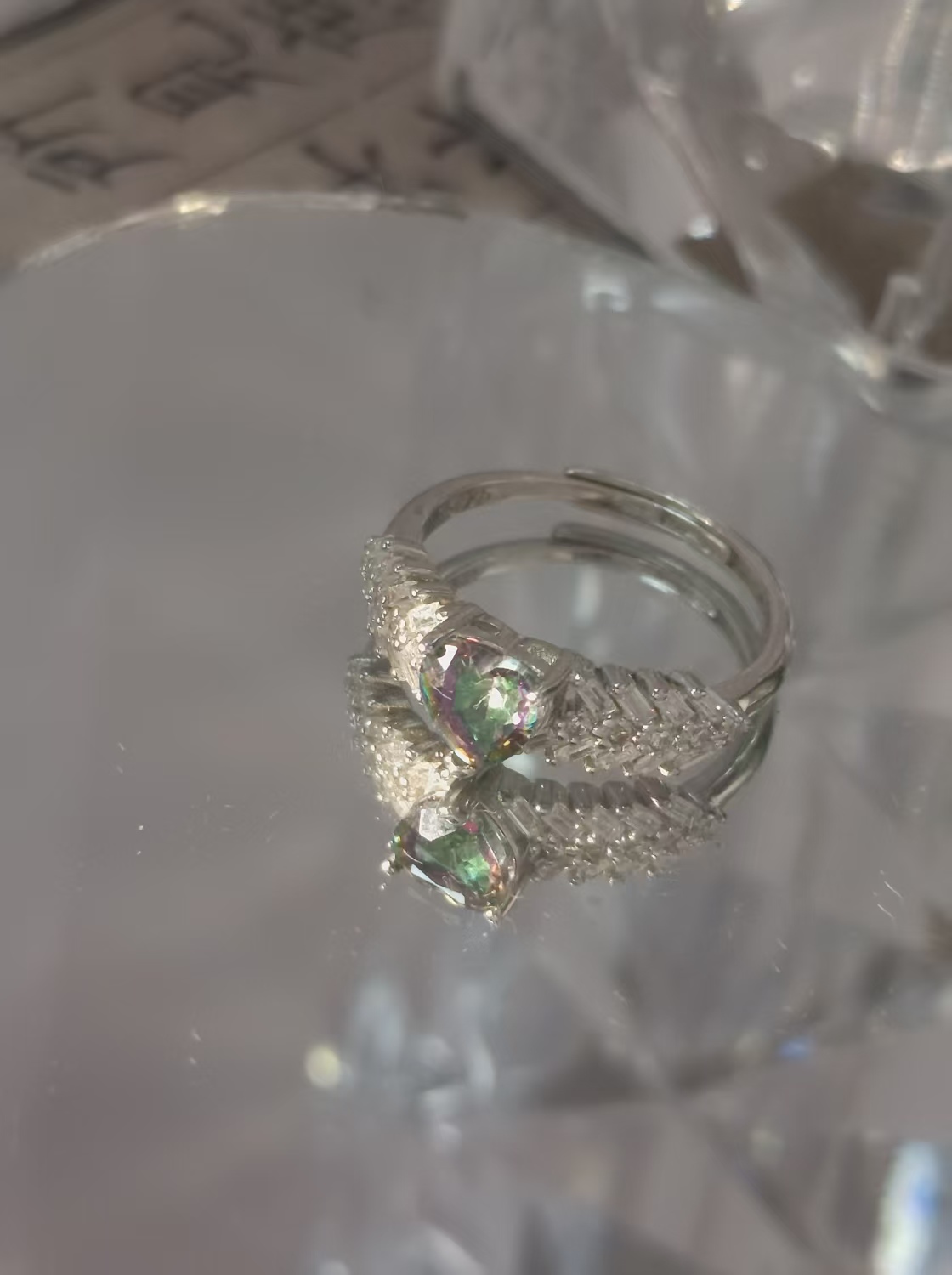 $20 RANGE CRYSTAL ADJUSTABLE RINGS WITH S925 STERLING STEEL