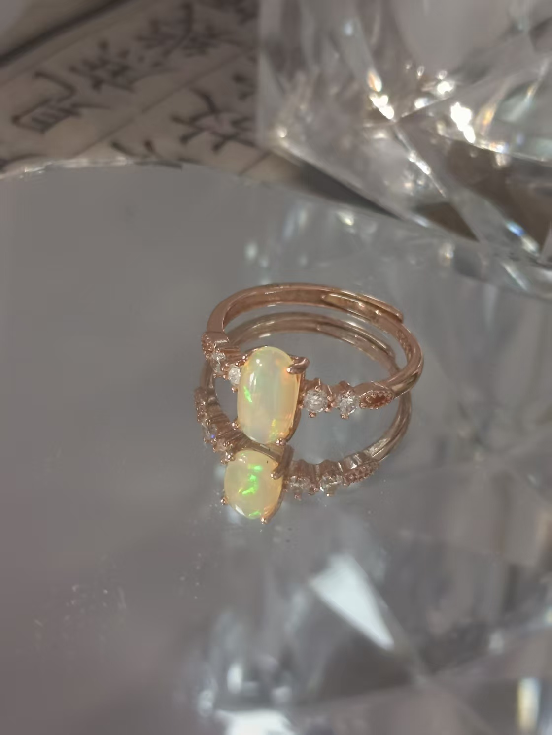 $20 RANGE CRYSTAL ADJUSTABLE RINGS WITH S925 STERLING STEEL