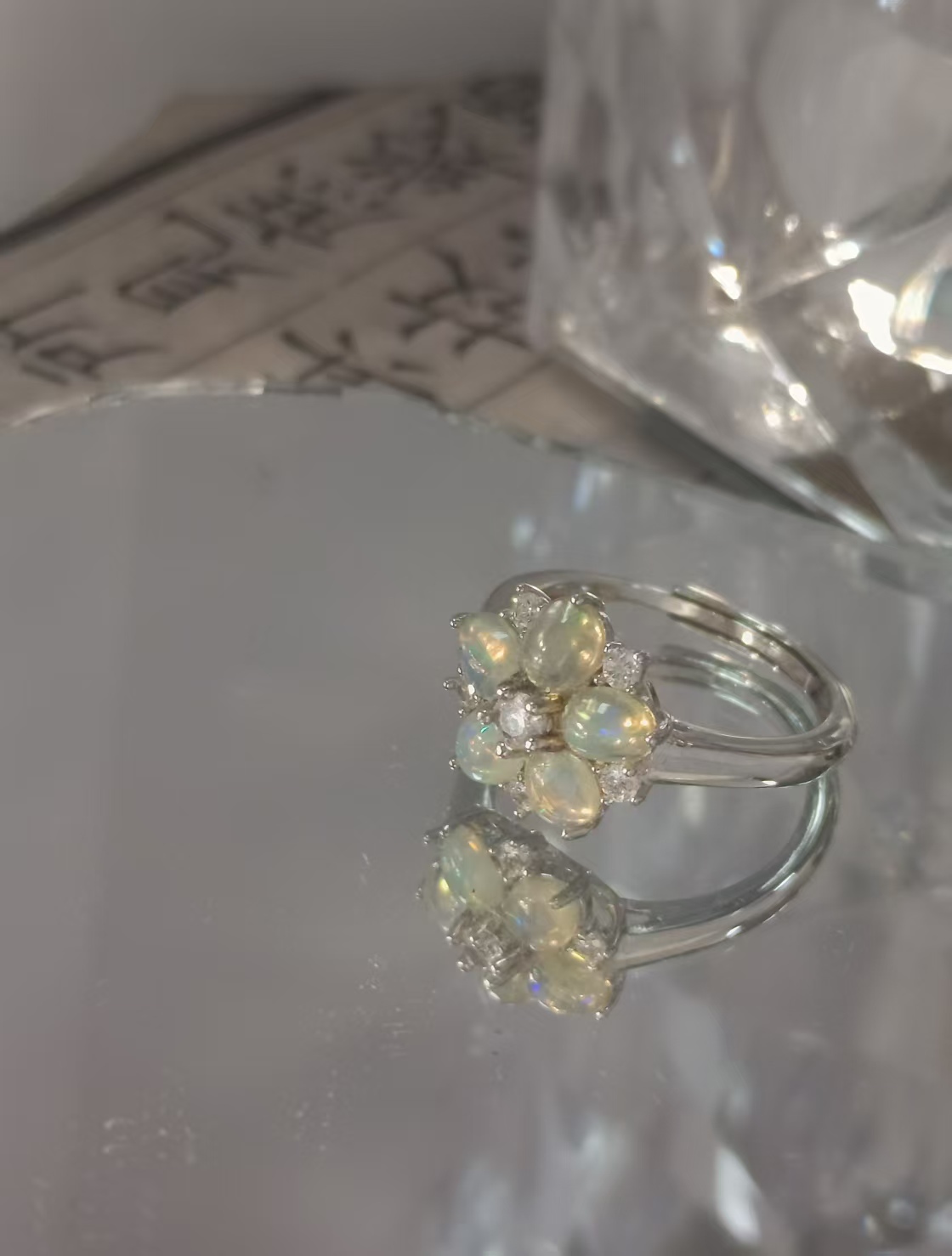 $20 RANGE CRYSTAL ADJUSTABLE RINGS WITH S925 STERLING STEEL