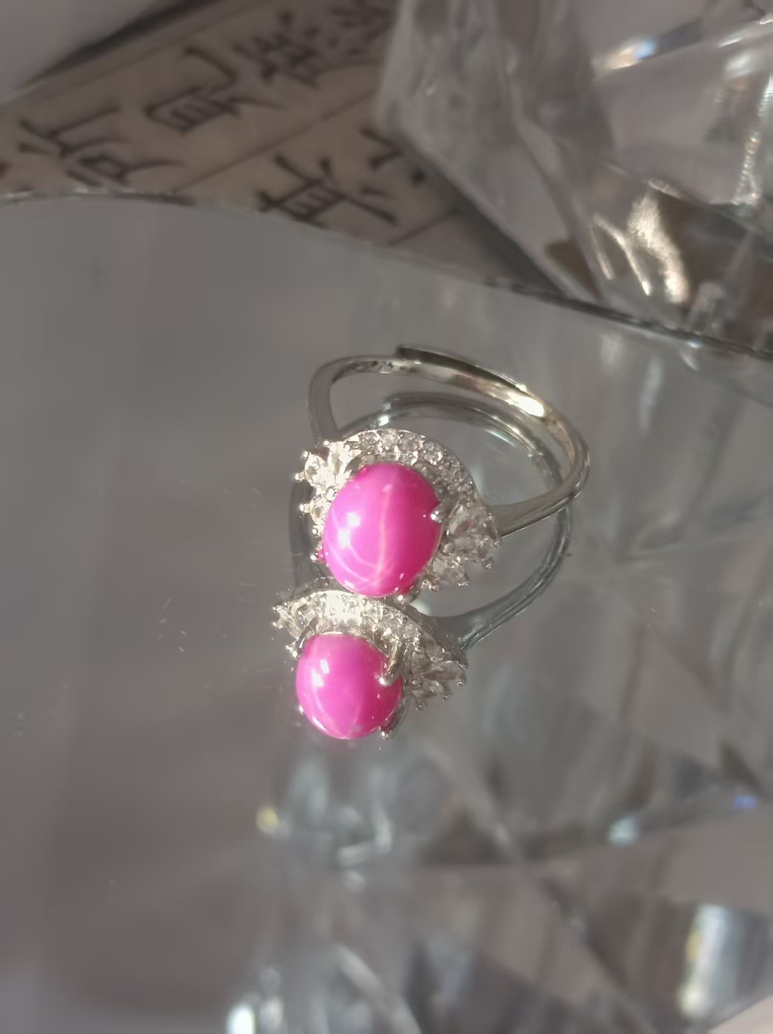 $20 RANGE CRYSTAL ADJUSTABLE RINGS WITH S925 STERLING STEEL