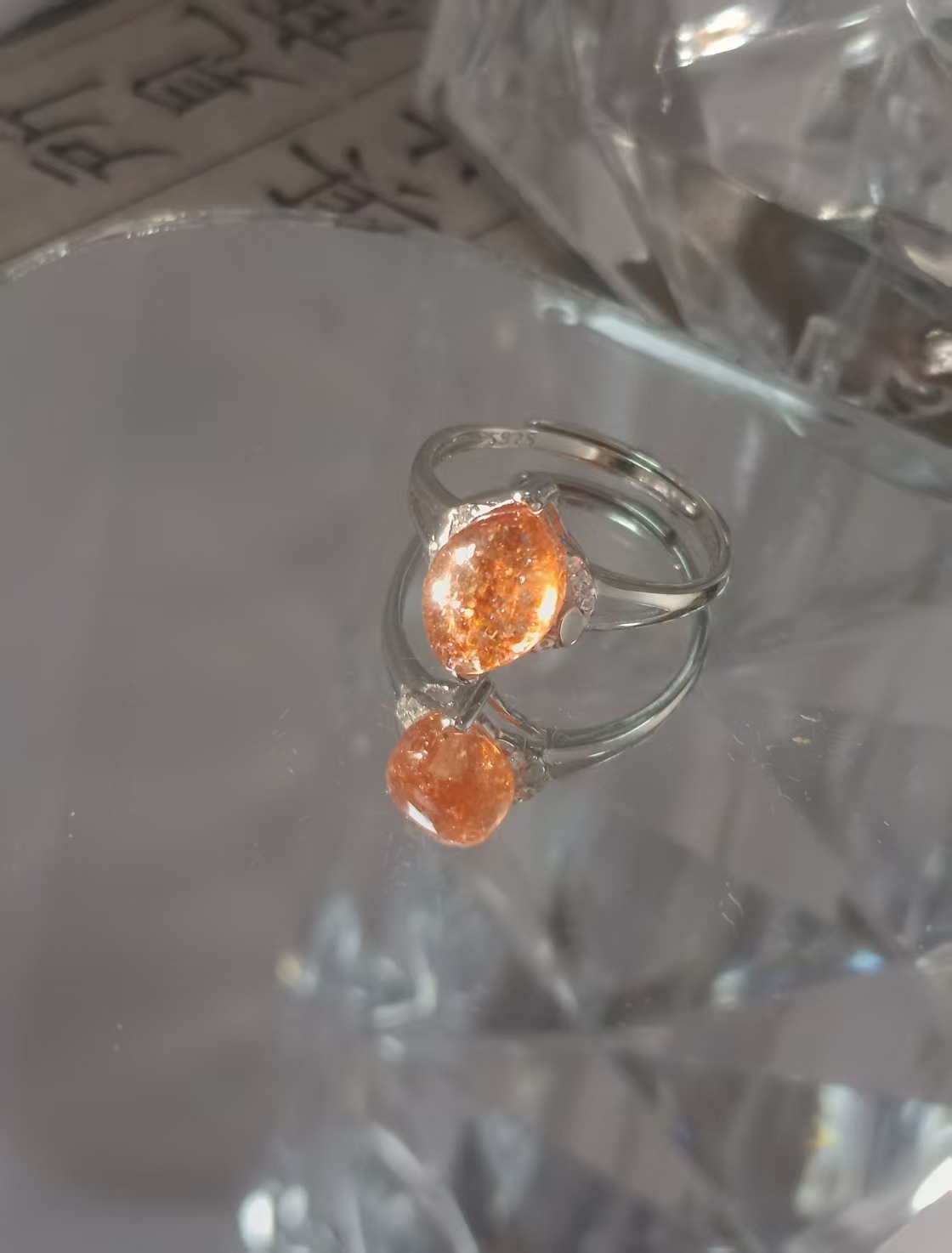 $20 RANGE CRYSTAL ADJUSTABLE RINGS WITH S925 STERLING STEEL