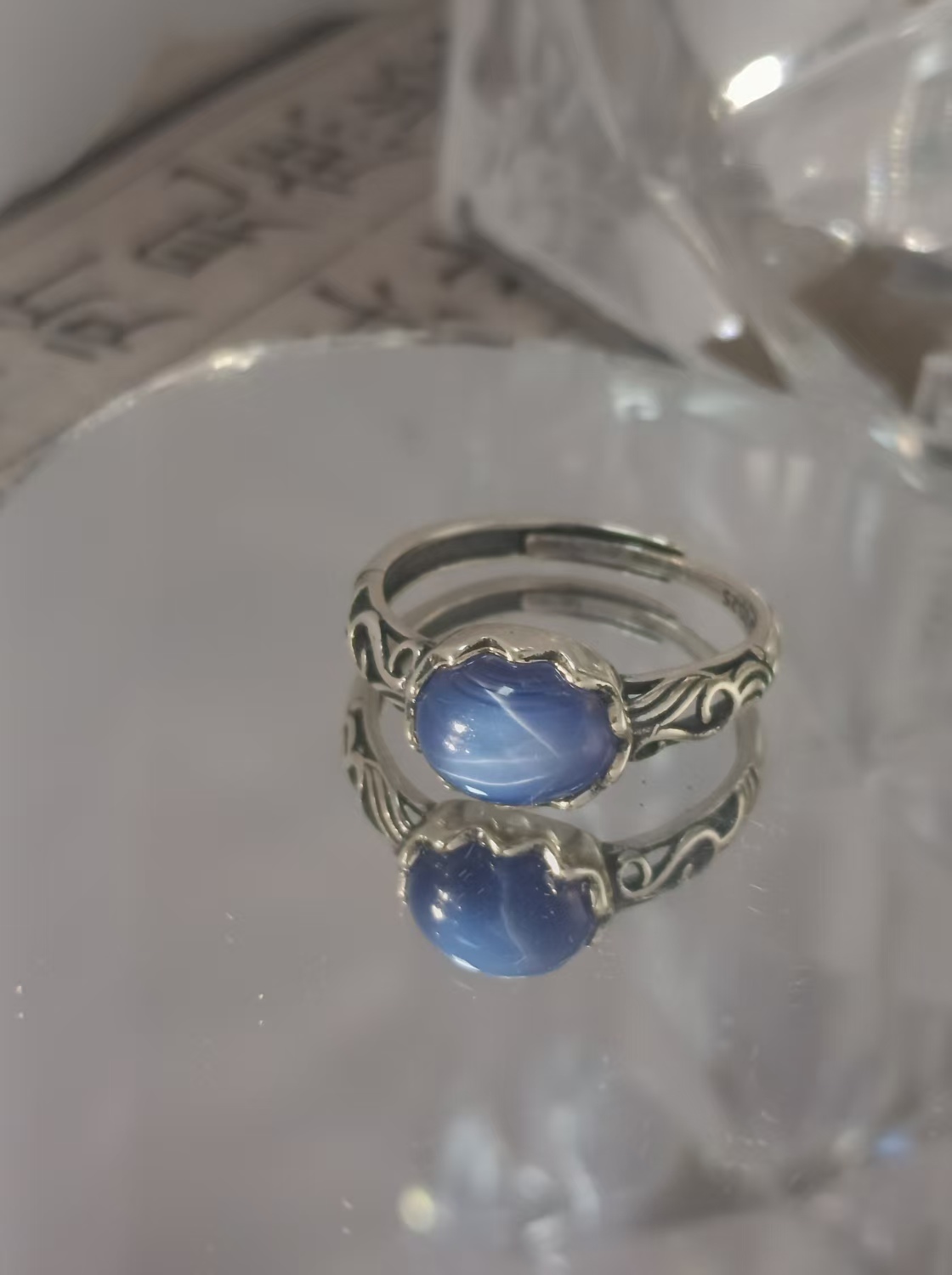 $20 RANGE CRYSTAL ADJUSTABLE RINGS WITH S925 STERLING STEEL