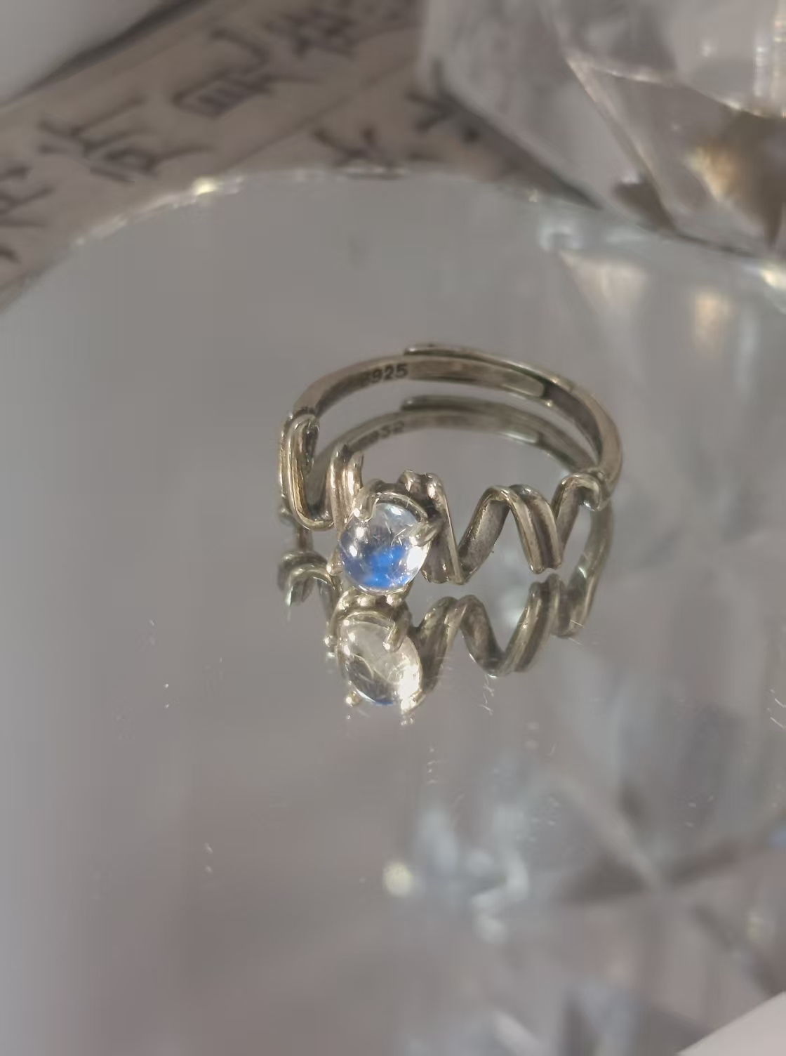 $20 RANGE CRYSTAL ADJUSTABLE RINGS WITH S925 STERLING STEEL