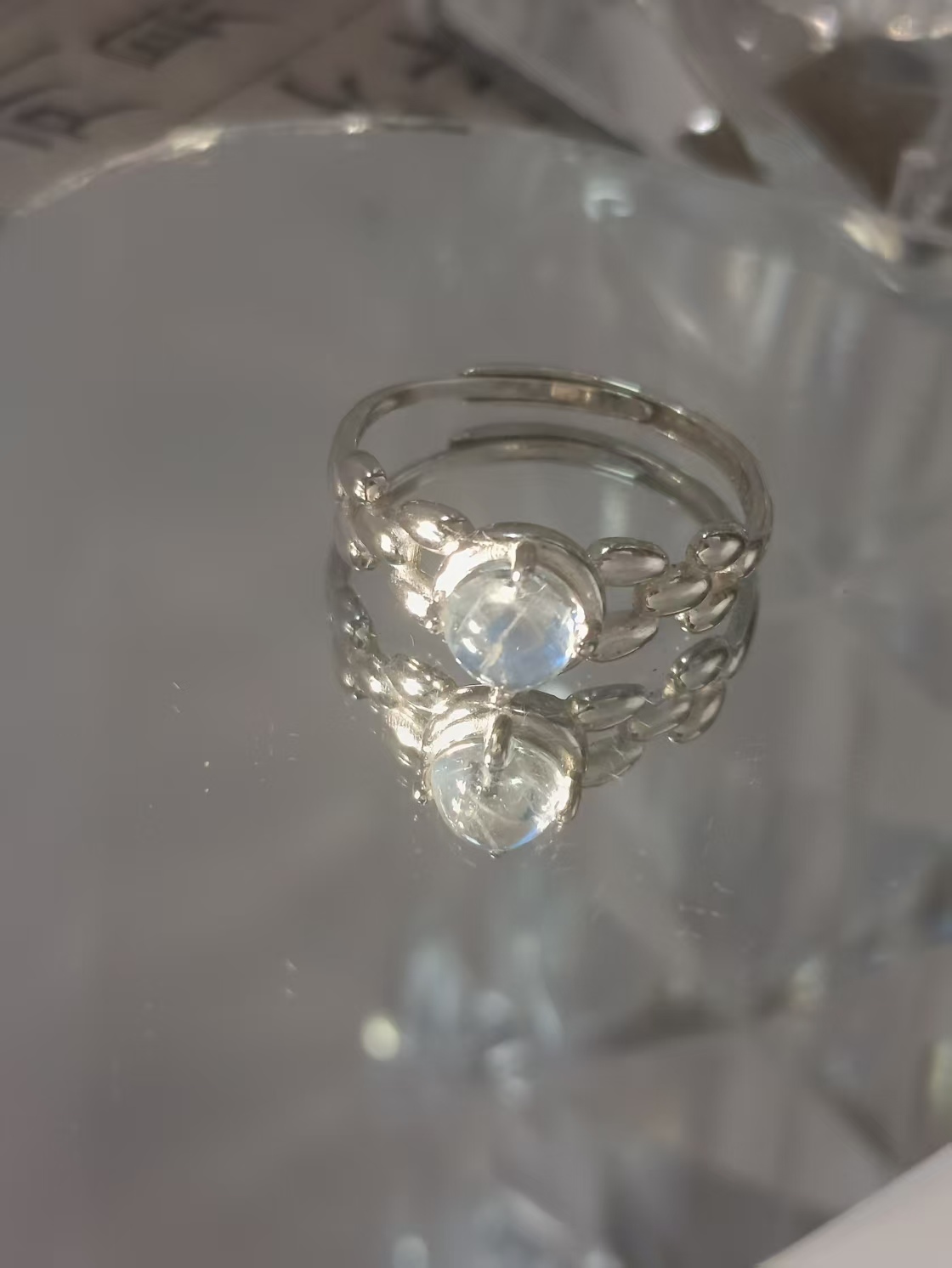 $20 RANGE CRYSTAL ADJUSTABLE RINGS WITH S925 STERLING STEEL