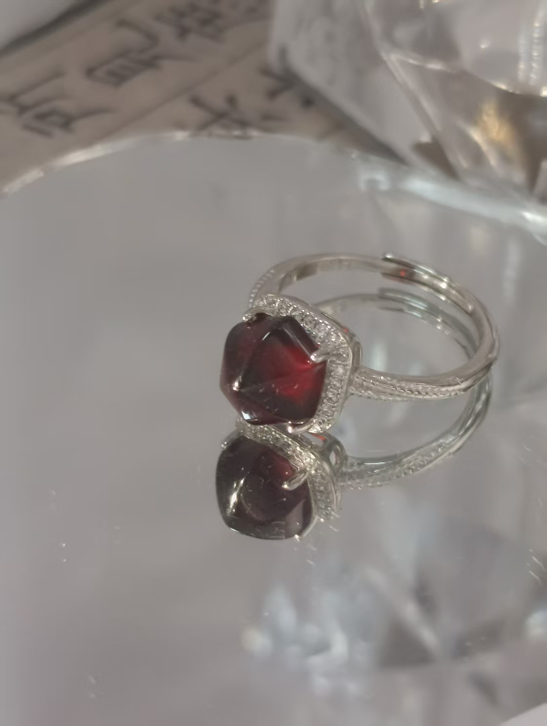 $20 RANGE CRYSTAL ADJUSTABLE RINGS WITH S925 STERLING STEEL