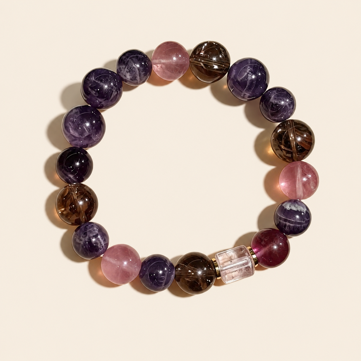 Dream Amethyst& Fluorite Smoky Quartz &Rose Quartz Multi Crystal Bracelet