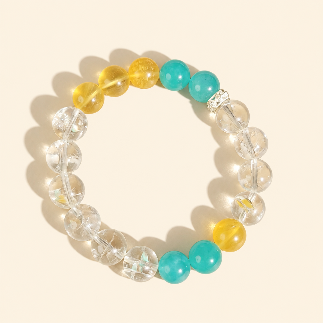 Clear Quartz Yellow Fluorite Amazonite Multi Crystal Bracelet