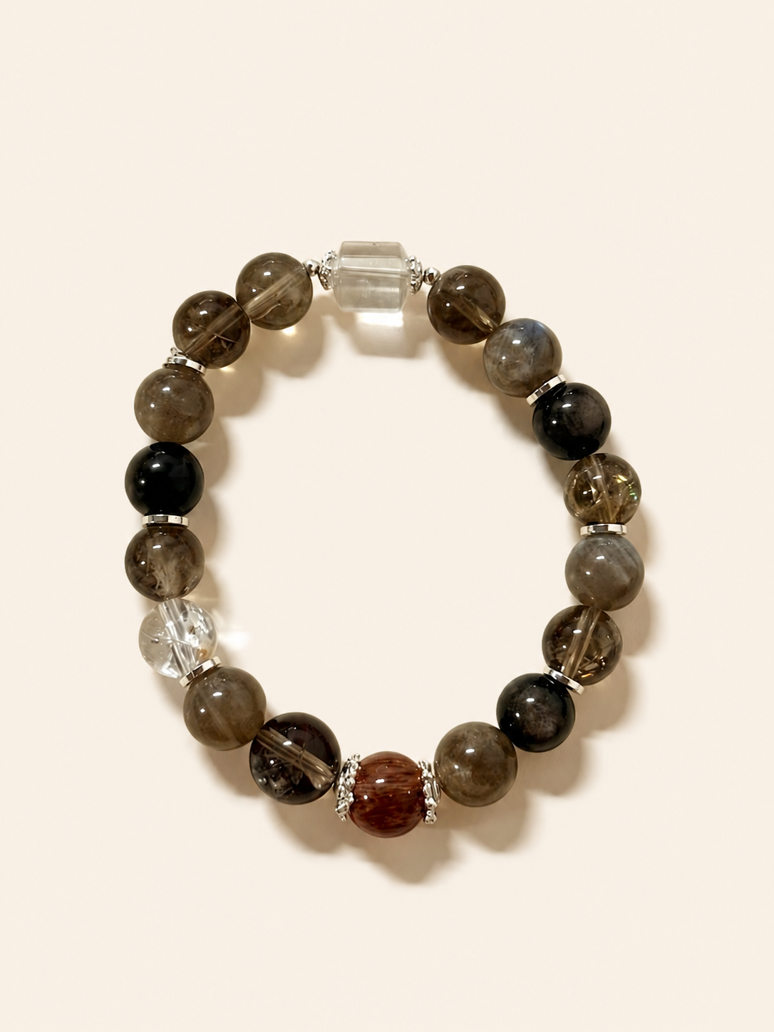 Misty Twilight Multi Crystal Bracelet | Smoky Quartz Grey Moonstone Obsidian Black Super Seven Bracelet