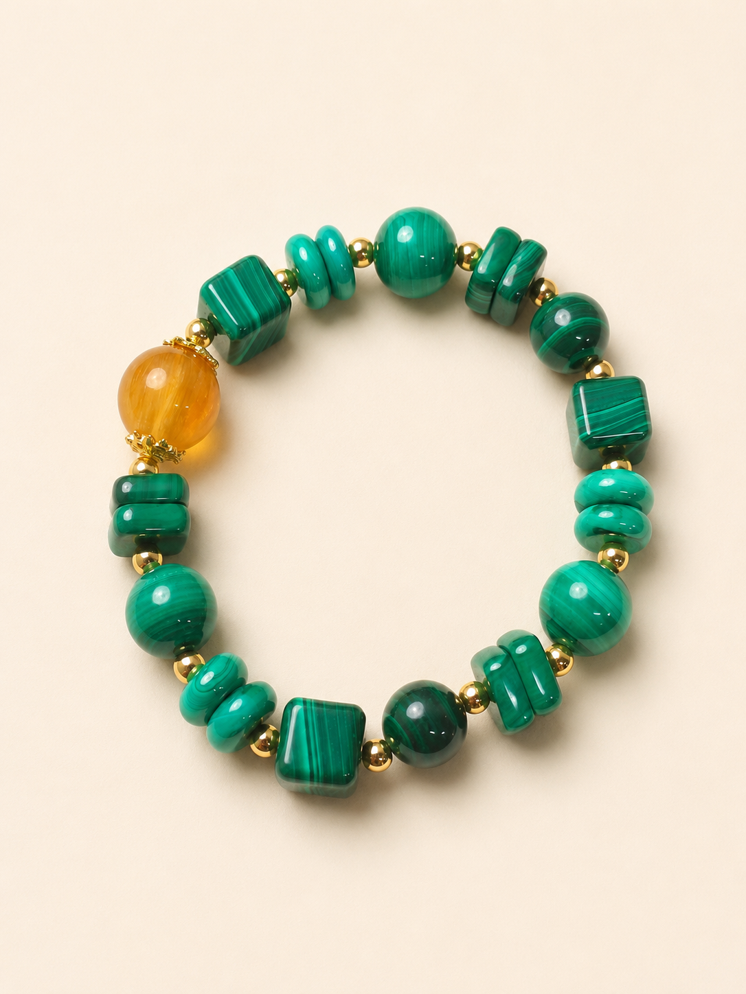 Emerald Sun Malachite & Yellow Fluorite Bracelet