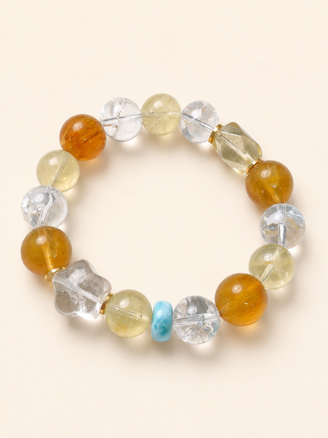 Sunlit Getaway Citrine, Yellow Fluorite, Clear Quartz & Larimar Bracelet