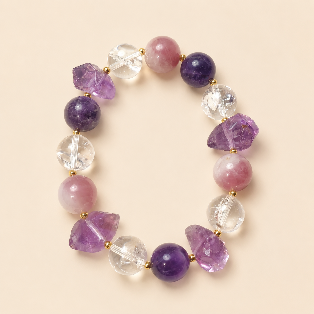 Lavender Nebula Amethyst, Dream Amethyst, Rose Quartz & Clear Quartz Bracelet