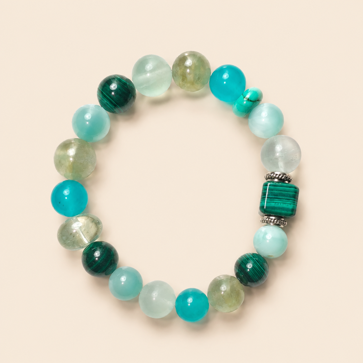 Forest Stream Malachite, Amazonite, Emerald & Larimar Bracelet