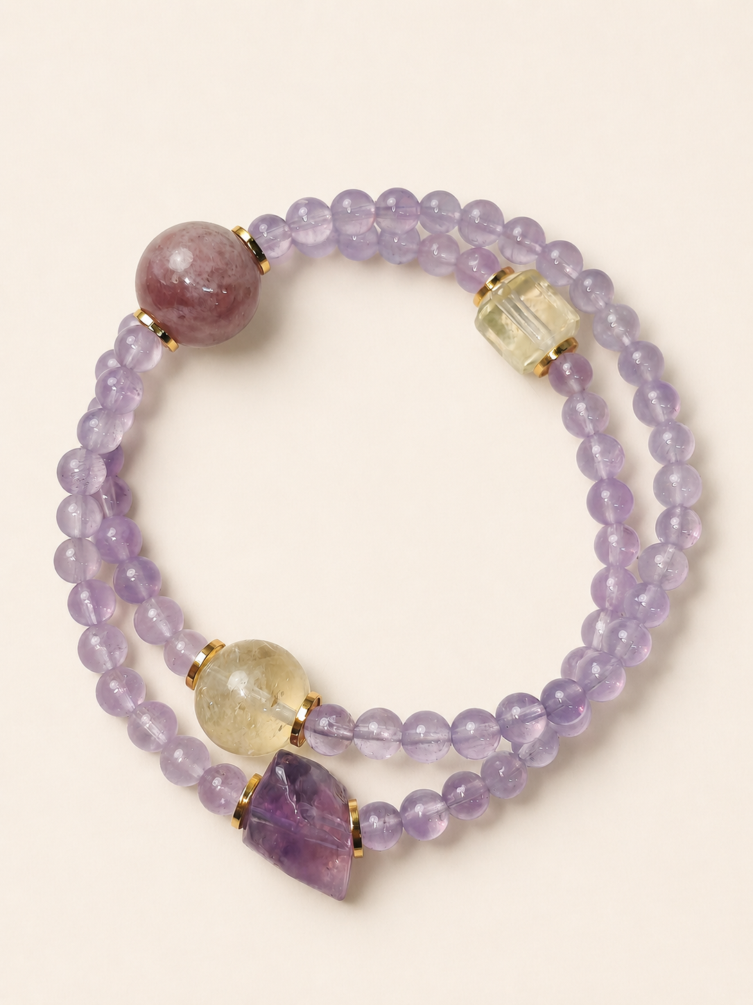 Lavender Orbit Amethyst, Rose Quartz & Citrine Wrap Bracelet