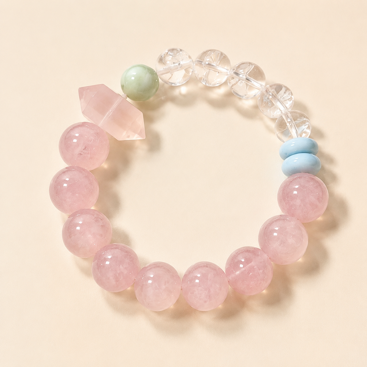 DIY016-Rose Tide Rose Quartz, Clear Quartz & Larimar Bracelet