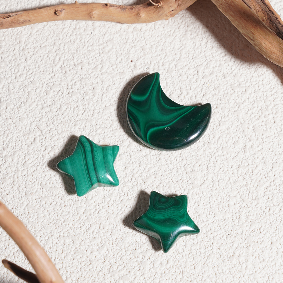 Malachite Tower and  Moons and Stars Home Ornament Wrapping Stone