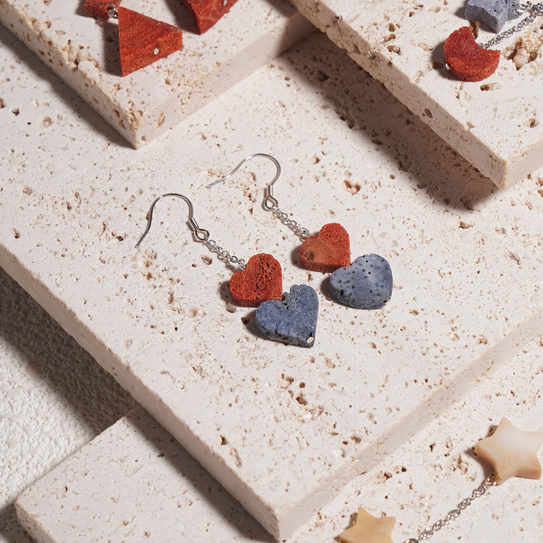 (Hearts) Blue And Red Coral Earrings Jewelry Crystal Gift