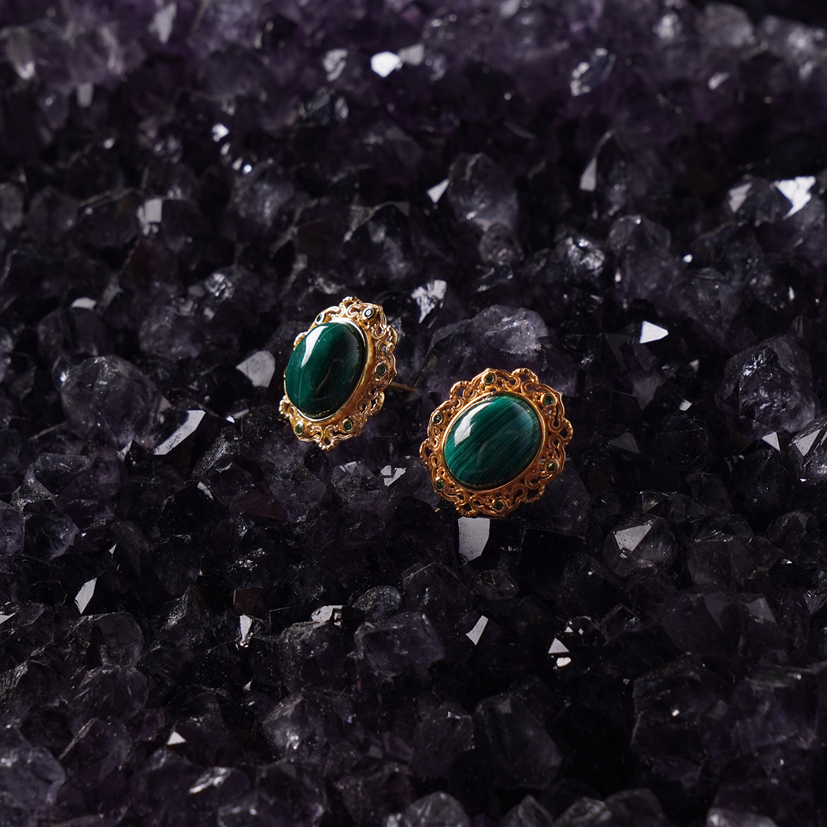 Oval Malachite Stud Earrings Crystal Healing for Positive Change, Opportunity, Protection, Love