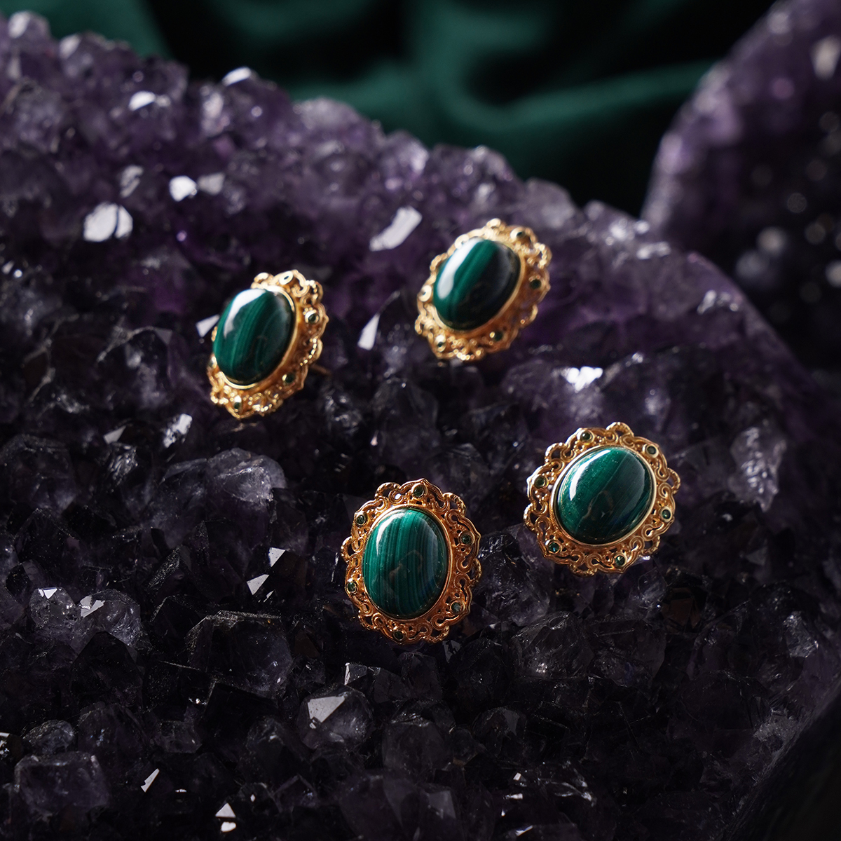 Oval Malachite Stud Earrings Crystal Healing for Positive Change, Opportunity, Protection, Love